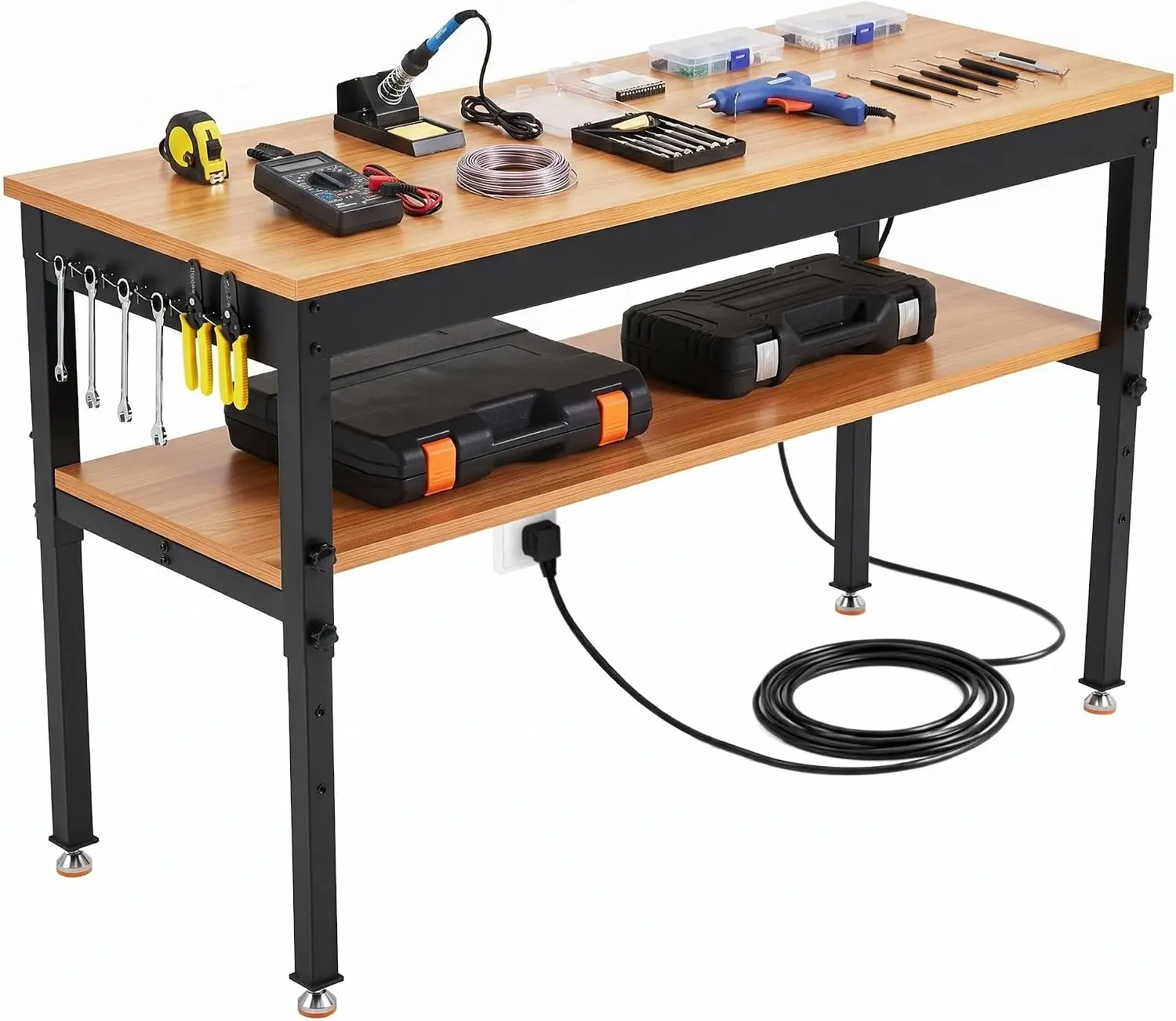 48 Inch Work Bench Storage Shelf 2500 LBS Adjustable Height Garage Tool Bench Power Outlet Workshop Home