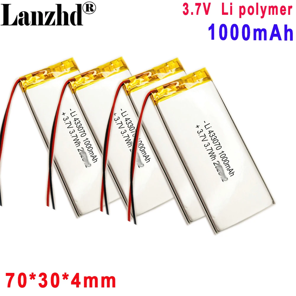 1000mah 3.7V Polymer battery with protection For Smart LED wardrobe light Smart watch Bluetooth product 433070 4025100 4025130