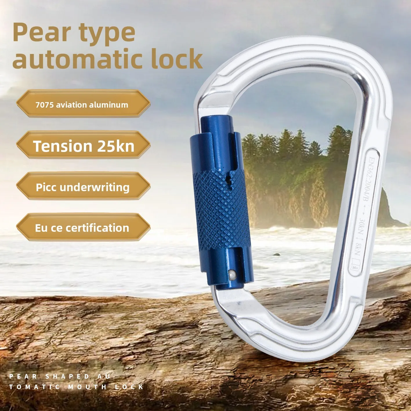 

Outdoor Professional Rock Climbing Carabiner 25kN Lock D-shape Safety Buckle for Keys Tools Equipment