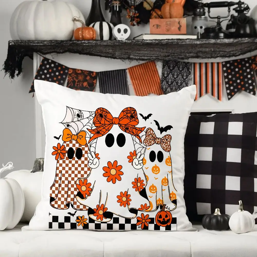 ملصقات بنمط الفينيل المضحكة للهالوين BOO Ghost ذات عقدة مربعة ونقل الحرارة (مجموعة مكونة من 6 قطع) - جودة عالية، سهلة التقشير وهي