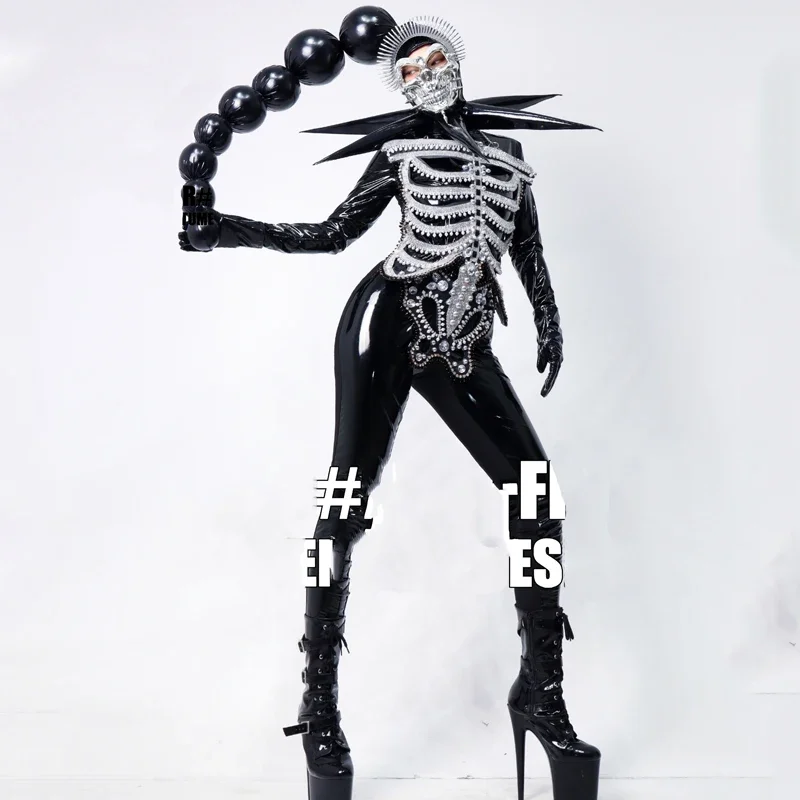 

Pole Dance Clothing Nightclub Halloween Party Skull Skeleton Cosplay Suit Female Singer Gogo Dancer Costumes Outfits