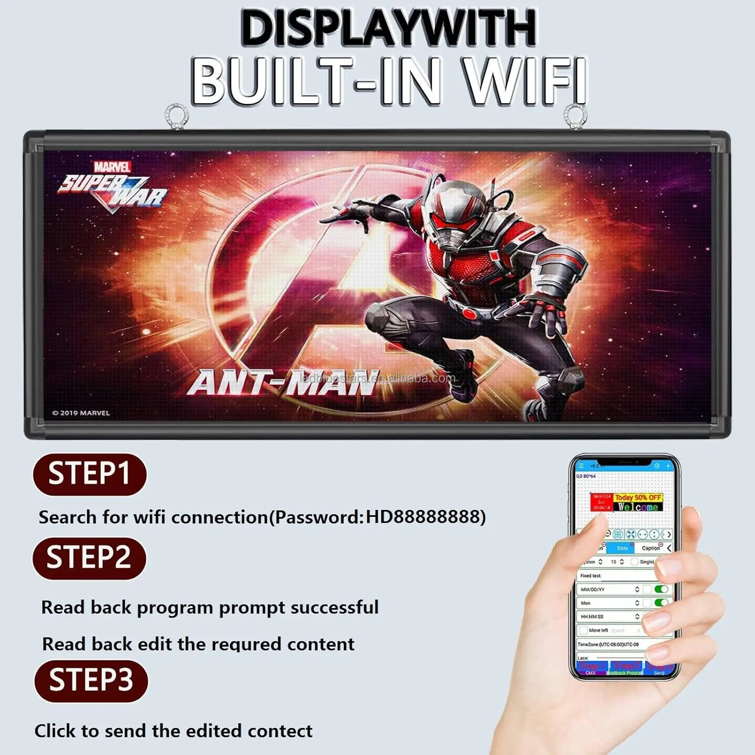 US 110V P10/P5/P6 Light Emitting Diode Display Panel Signage Restaurant Store IP65 Shopping Center Programmable Mobile