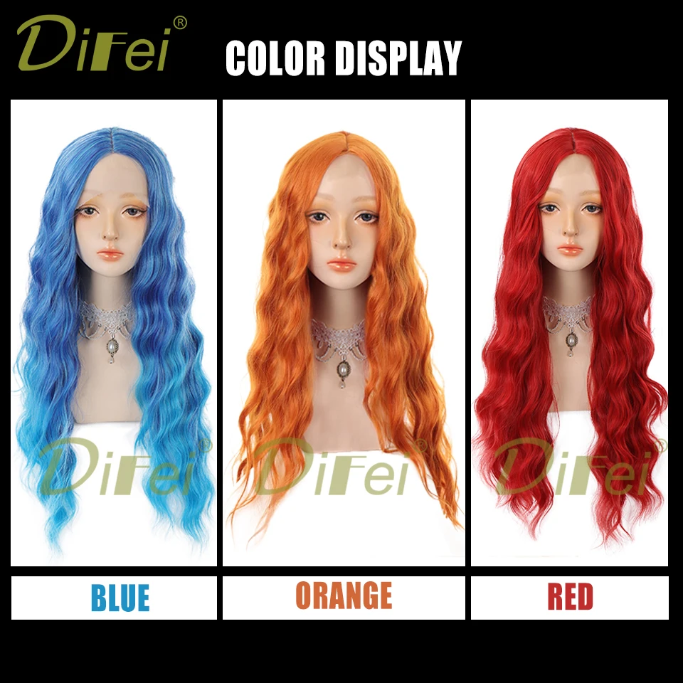 DIFEI Synthetic Wig Hand-Woven Lace Split Head Long Curly Hair Wig Chemical Fiber High Temperature Silk Hand-woven Split Head