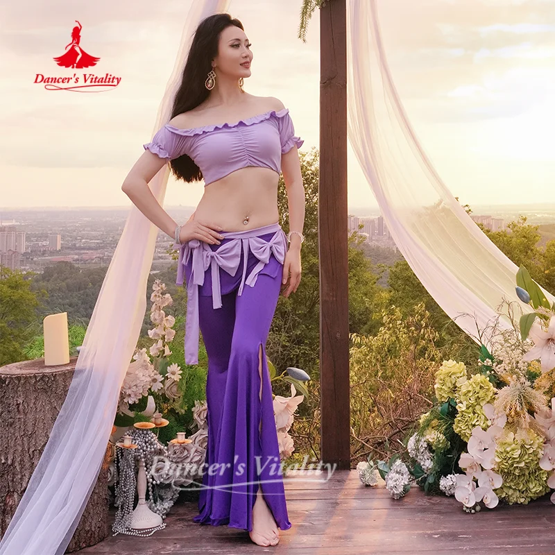 Belly Dance Costume Short Sleeved Off Shoulder Top+hip Scarf+Sexy Flared Pants 3pcs Dancer Practice Clothes Dancer's Vitality