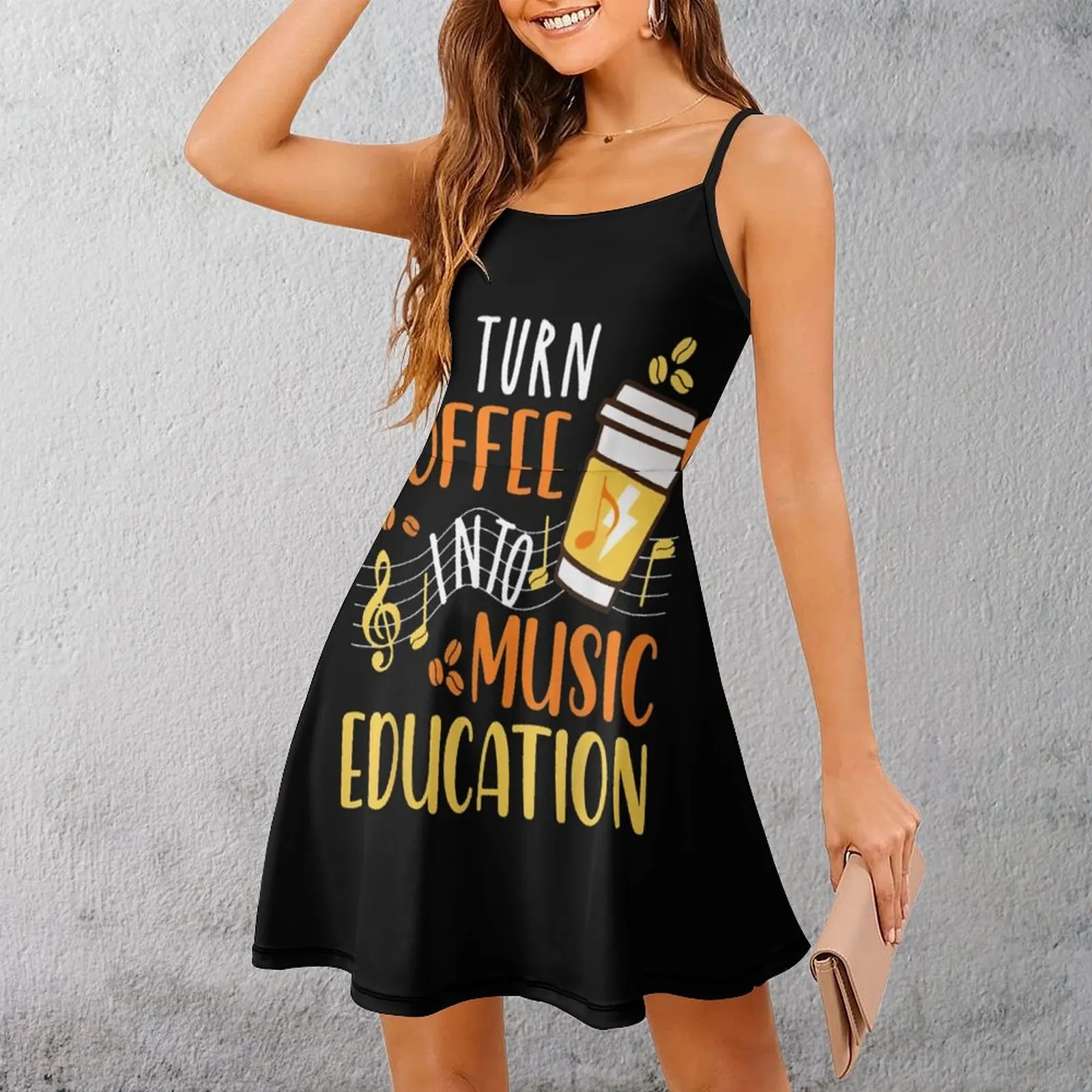 

Кофейная музыка, образование, женское платье на бретельках с художественным принтом, винтажная экзотическая женская одежда, забавная новинка, платье для отпуска