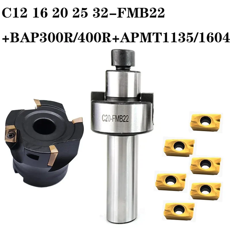 

C12 C16 C20 C25 C32 FMB22 Face Milling Cutter Straight Shank FMB Tool Holder+BAP 300R 400R Milling Cutter Head+10P APMT1135/1604