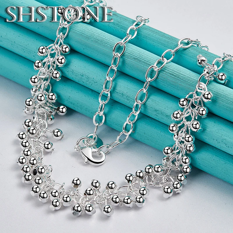 925 Sterling Silver Chain Accessories Smooth Multi Beads Pendant Necklace For Women Wedding Party Birthday Fashion Fine Jewelry