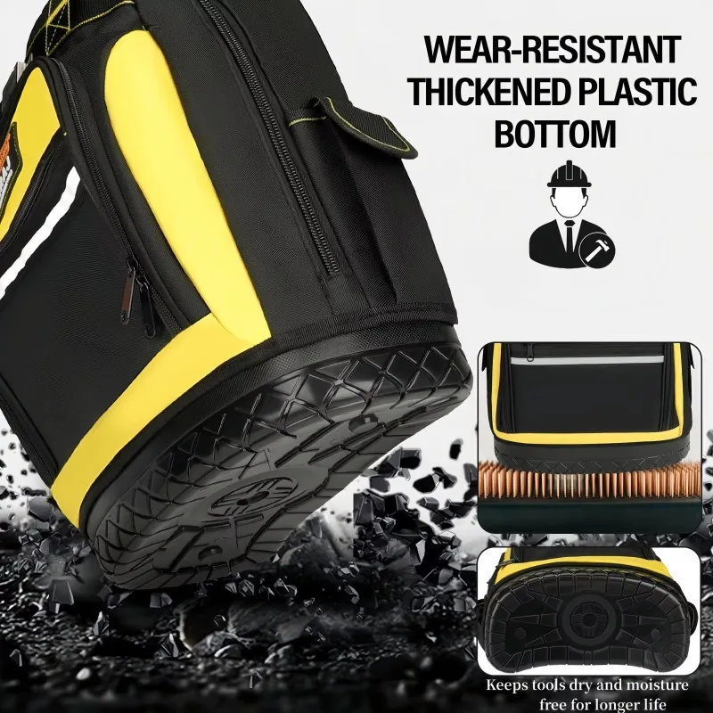 AIRAJ 17Inch Tool Backpack Portable Waterproof Rubber Base Organizer Electrician Plumber Maintenance Durable Bag Storage Tools