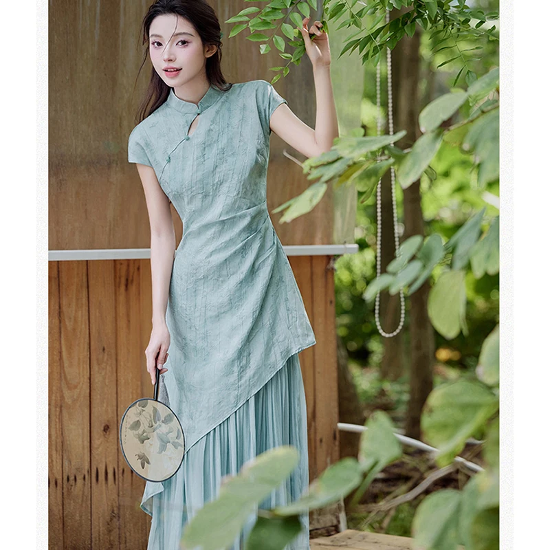 فستان تشيباو عتيق فستان شاي على الطراز الصيني الجديد للسيدات صيفي زن أومبير تصميم أنيق شيونغسام ملابس نسائية أنثوية ذات لون رائع #6
