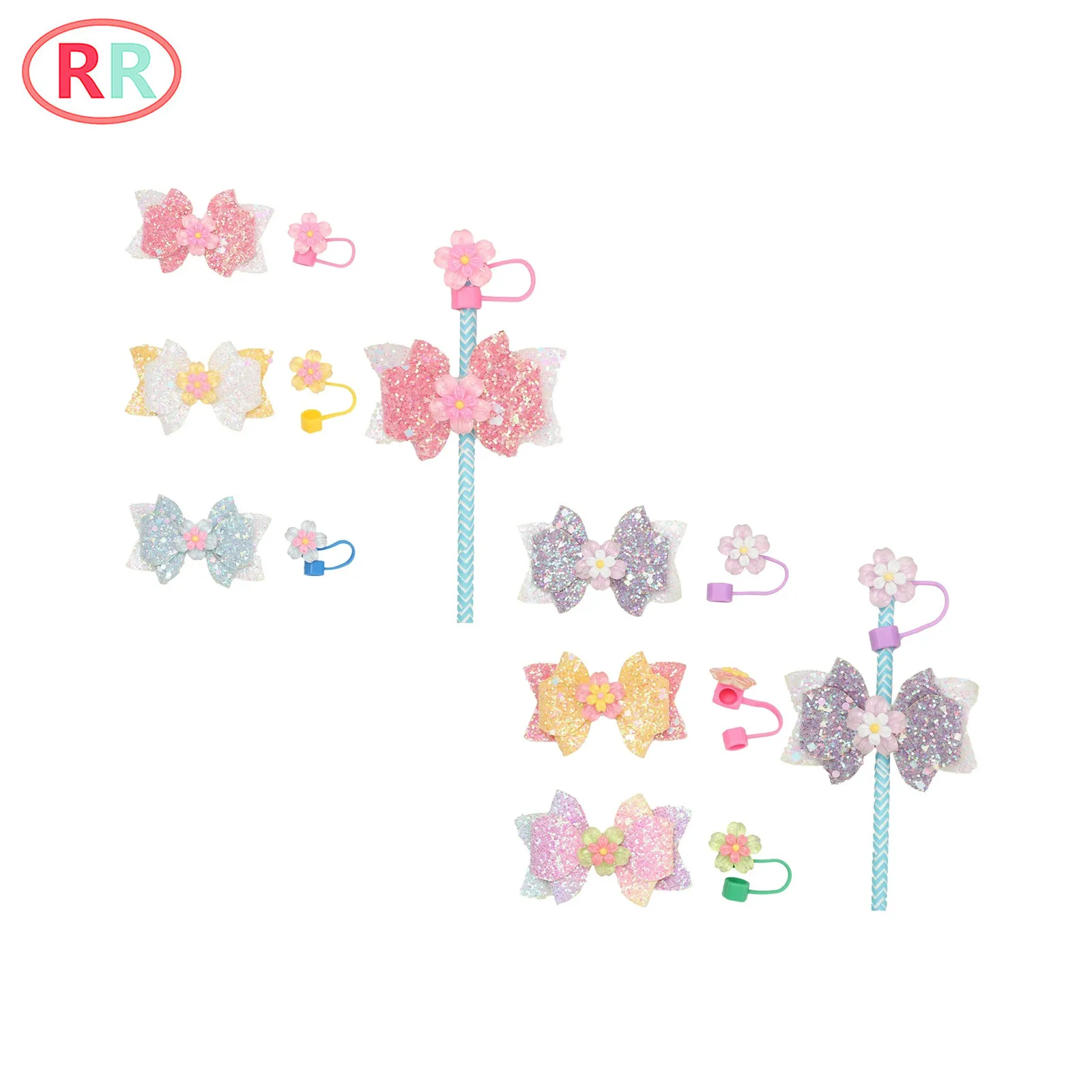 Reusable Dust Proof Straw Cover Bowknot Straw Decoration Topper Covers Detachable Accessories for Cup Bottle Embellished