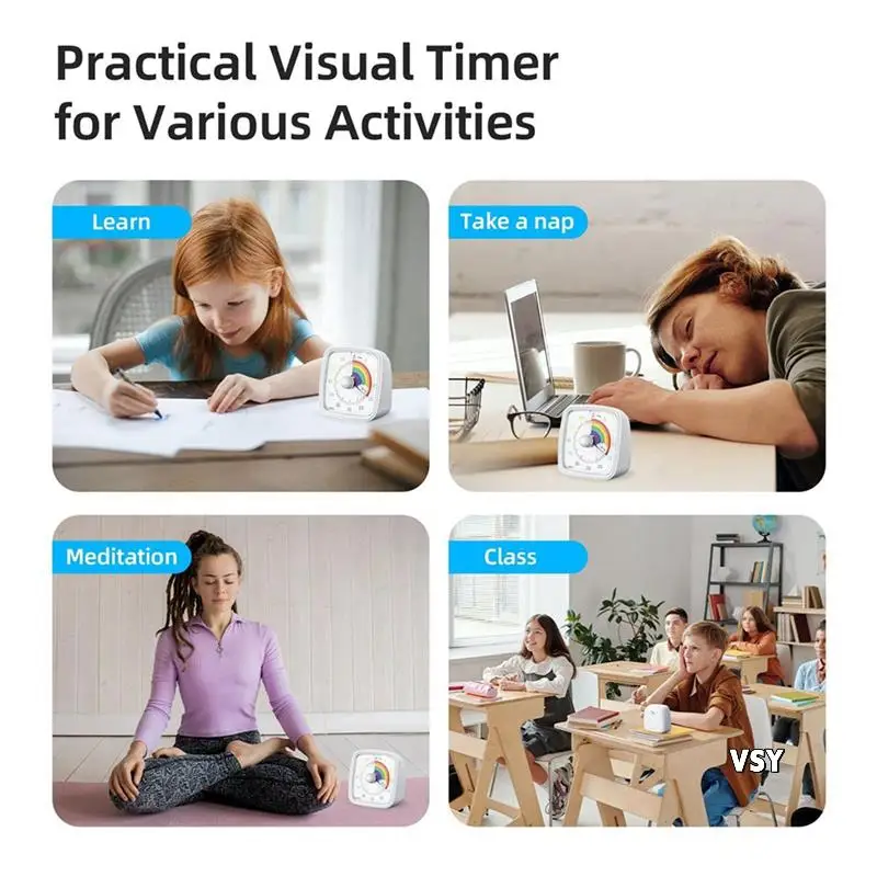 

3X 60-минутный визуальный таймер с ночником, таймером обратного отсчета, таймер Pomodoro с радужным узором, белый