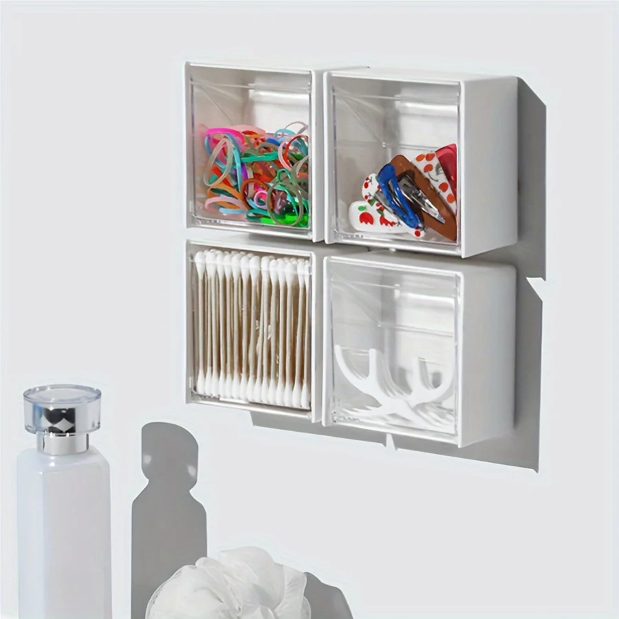 White PC Flip-Top Wall-Mounted Storage Box No-Drill Cosmetic Organizer for Bathroom  Lightweight Plastic Portable-no Electricity