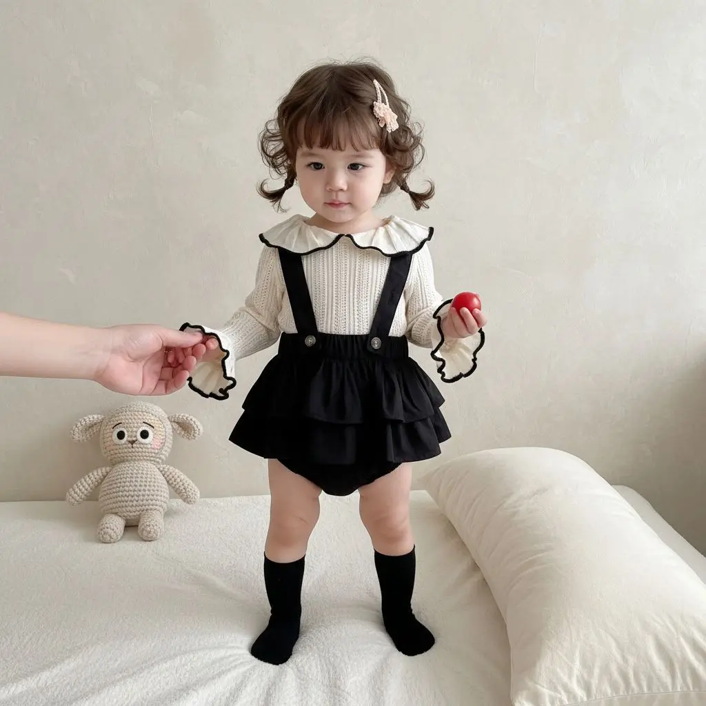 

Осенний вязаный топ с кукольным воротником для новорожденных девочек 2025 года, комплект для детских сумок, одежда B 5-10, детская одежда
