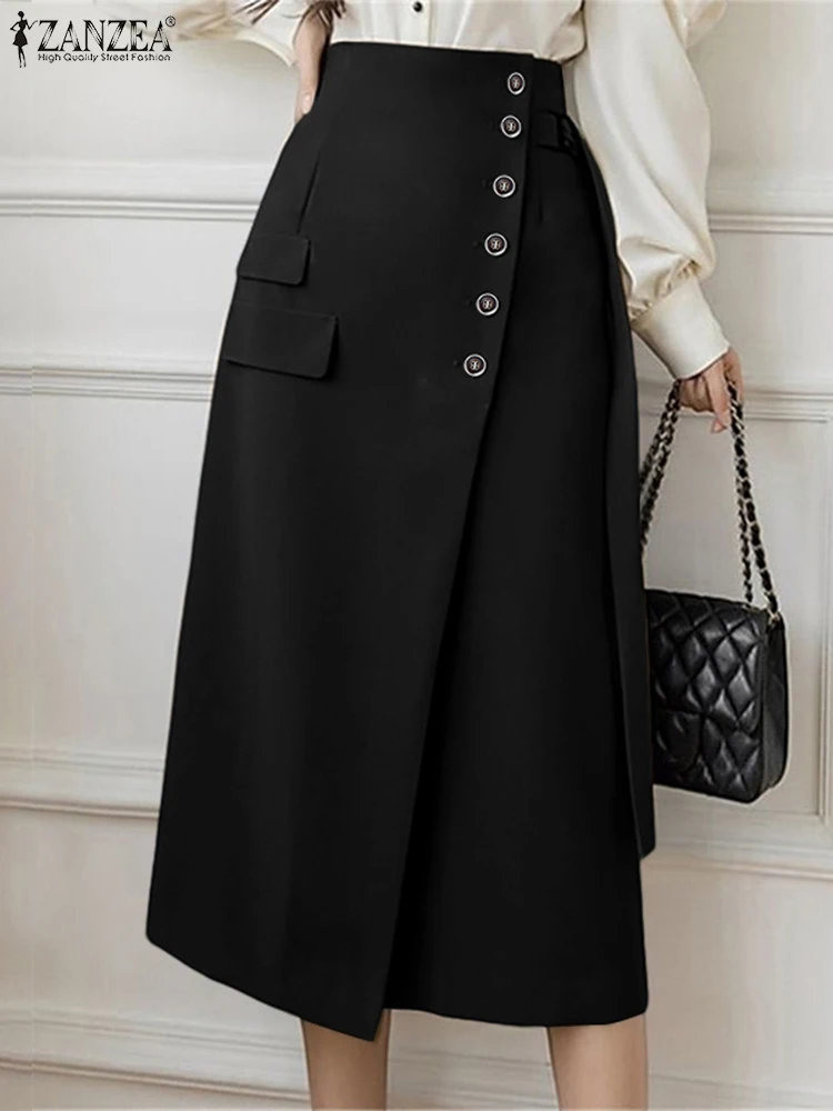 ZANZEA Women Autumn Long Jupes Faldas Saia Elegant Office Lady Skirts Bandage High Waist Midi Skirt Casual Loose Solid Bottoms