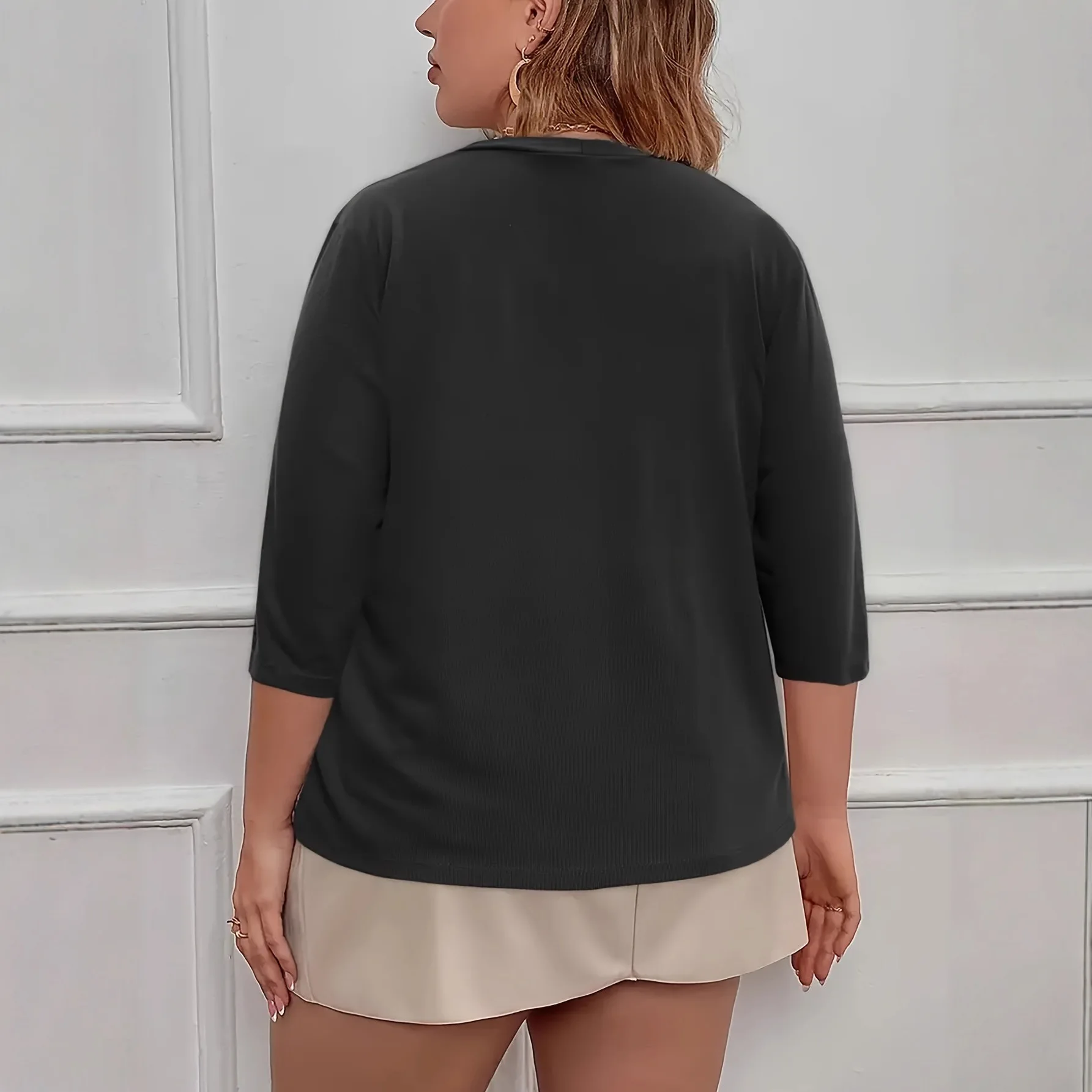 

Женский кардиган-накидка Ele Four Button f Sve из эластичной ткани для полных, модный повседневный, с длинными брюками