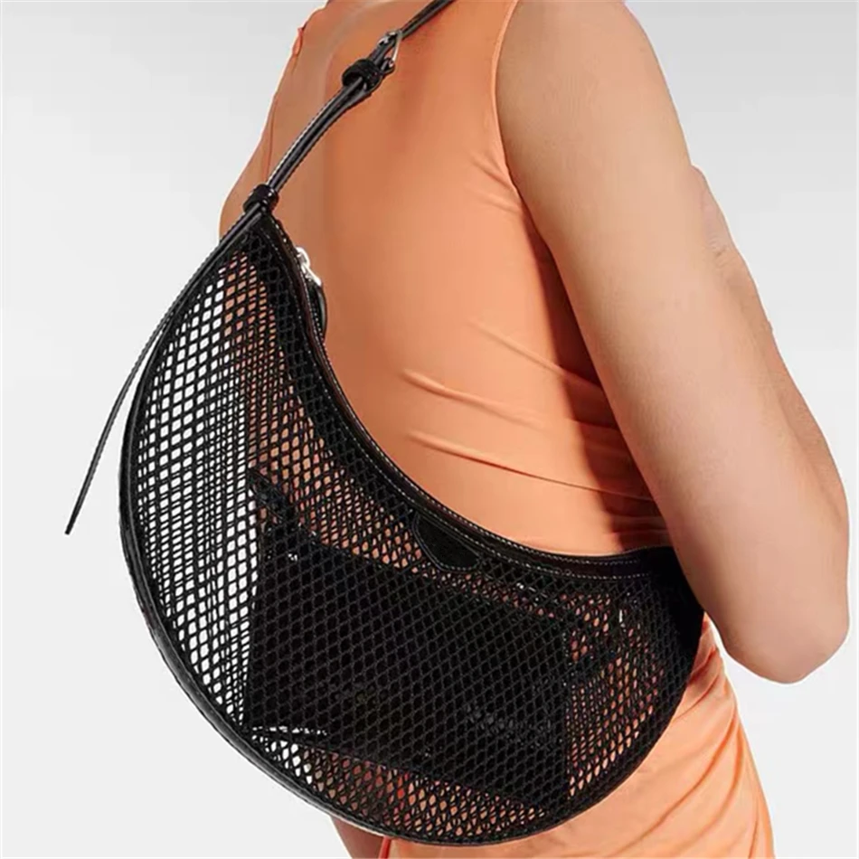 Half Moon Mesh Bags For Women High Quality Hobo Bags 2024 New Women's Shoulder Bags