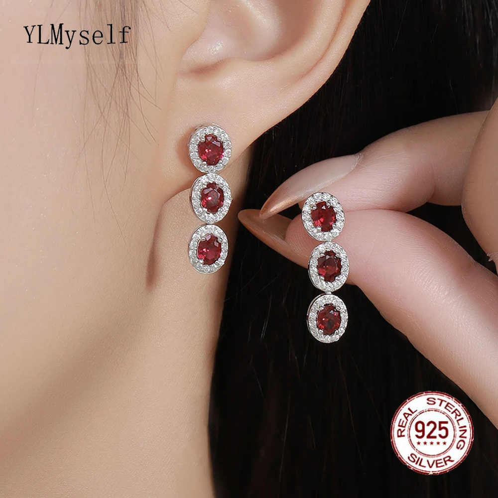 

4x6MM Oval Ruby Drop Earrings – 925 Sterling Silver, Full CZ Pave, Luxury Jewelry