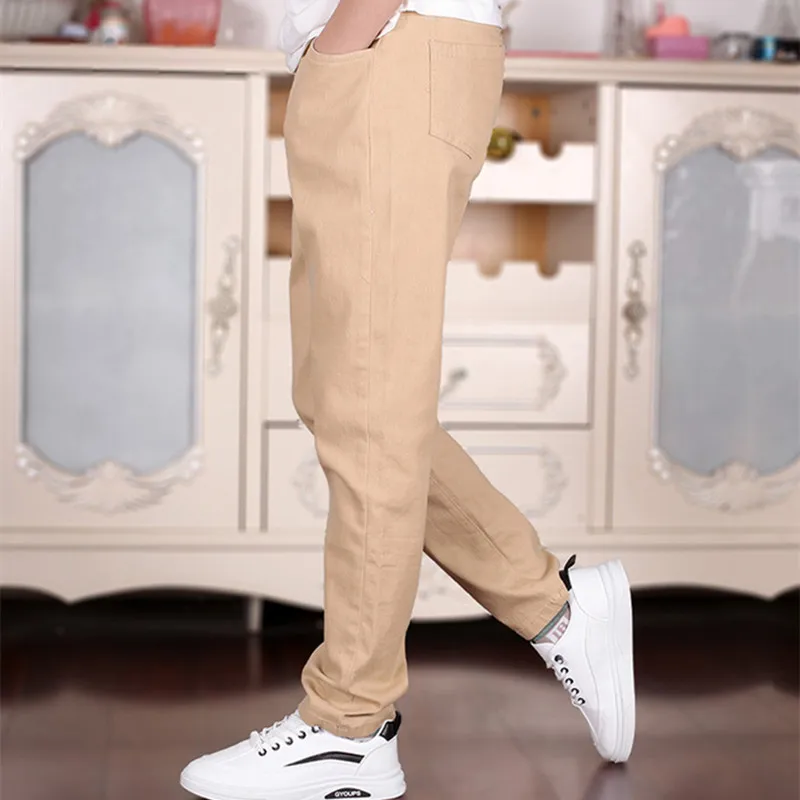 5-18T Boys Pants White Casual For 2023 Summer New Solid Straight Elastic Waist 100% Cotton Teens Trousers 120-180