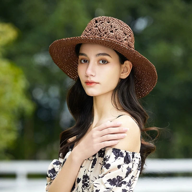 Hollow Big Brim Jazz Hat British Retro Cowboy Straw Hat Summer Vacation Beach Hats
