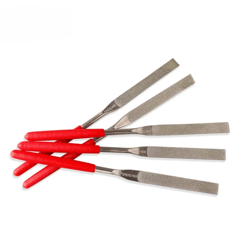 1pc Non-slip File Needle File Flat Metal Stone Grinding Plastic Handle Red Set Diamond Hot sale  tools