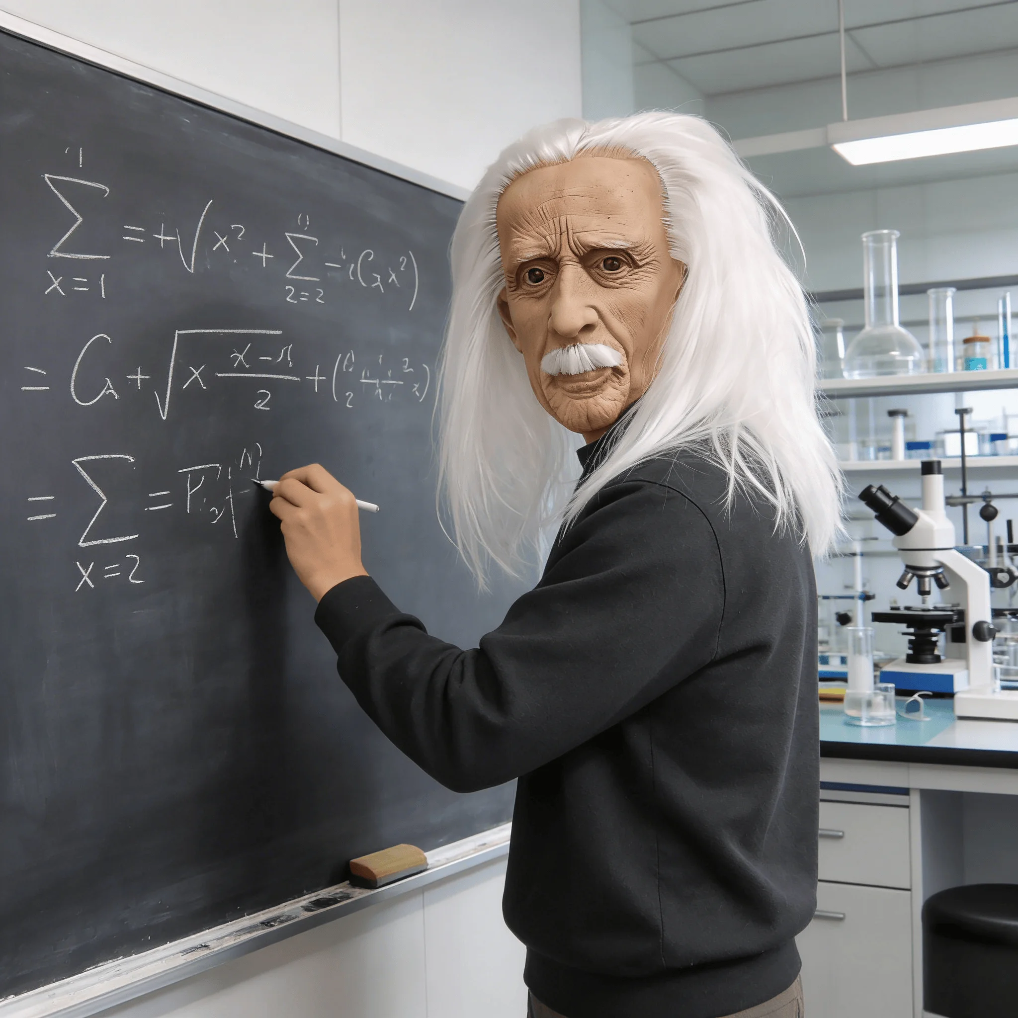 Máscara de Cosplay Realista e Assustadora do Einstein – Cabelos Brancos Longos, Rugas Detalhadas e Traços Autênticos, Construção em Látex Premium