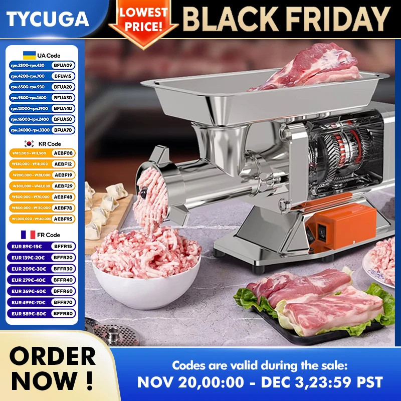 Tritacarne commerciale da 1500 W Affettatrice per carne SUS tedesco 187 giri/min Motore in rame per carne congelata Riempimento di salsicce Ristorante Macellaio Negozio