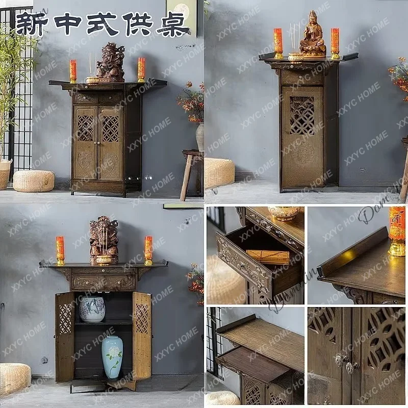 XX Chinese Buddhist Altar Cabinet for Home Worship God of Wealth Shrine Table Buddha Shelf with Storage