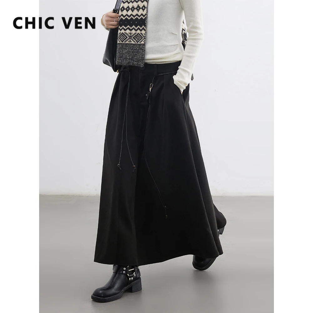

CHIC VEN модные женские юбки с высокой талией, свободные повседневные однотонные толстые юбки трапециевидной формы для женщин, толстая теплая осень-зима 2025
