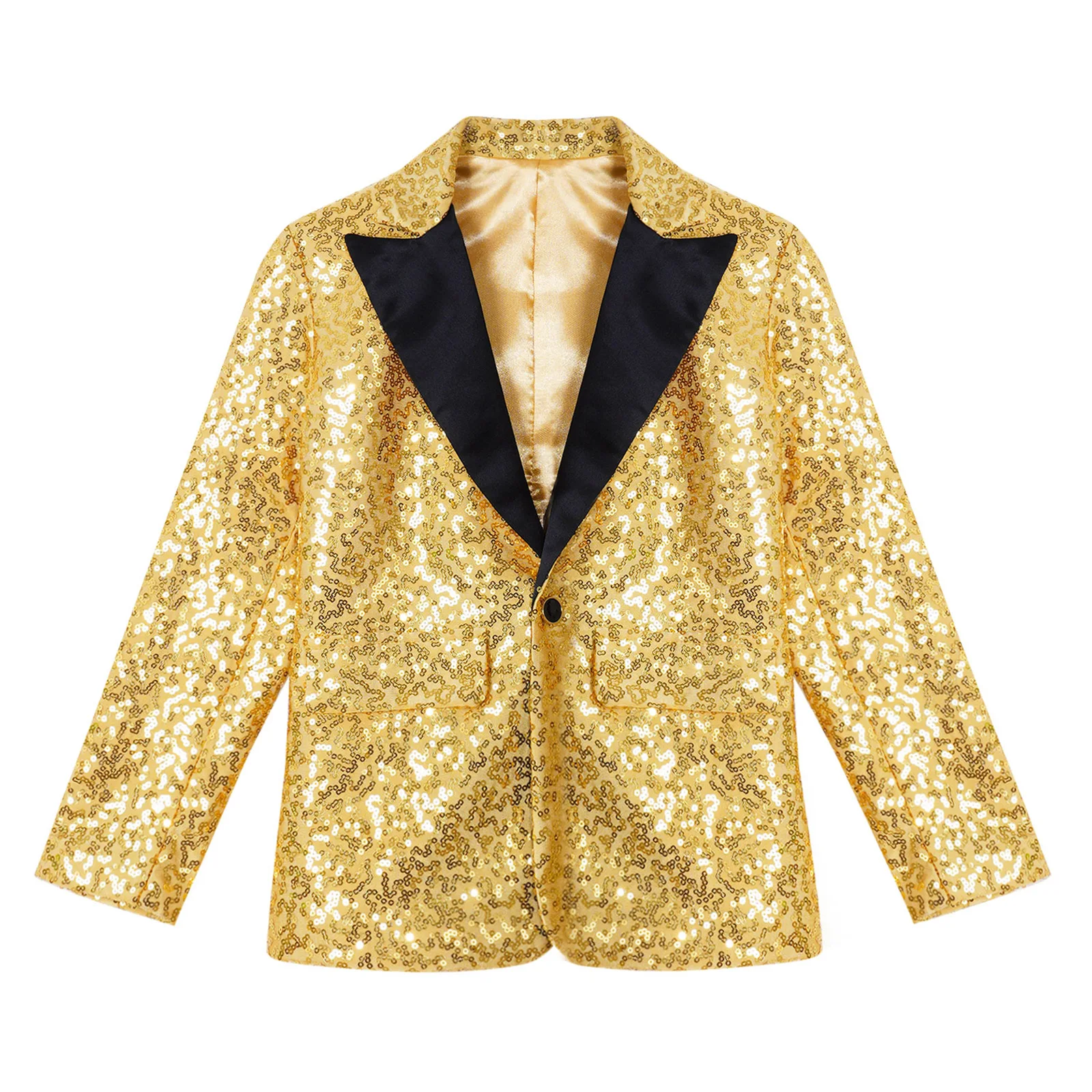 Bambini ragazzi Jazz Dance Performance Costume elegante lucido paillettes bavero un bottone giacca cappotto Blazer Tuxedo top