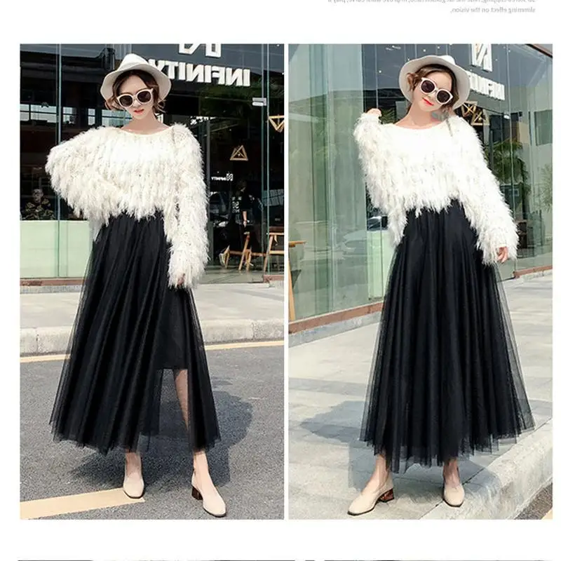 3 Layers of Yarn + Inner Lining Half-length Skirt Women's Net Gauze Skirt Large Skirt Mid-length Gauze Skirt Net Yarn Breathable