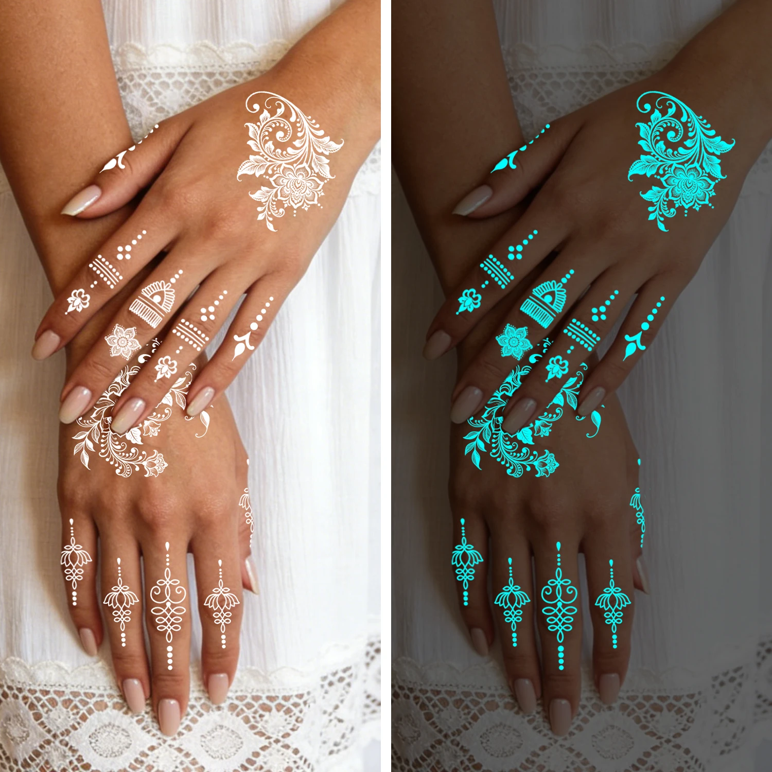 10 Sheets Glow Henna-style Tattoo Kit, Waterproof Temporary Henna-Pattern Tattoos Stickers for Women Wedding Party view 2