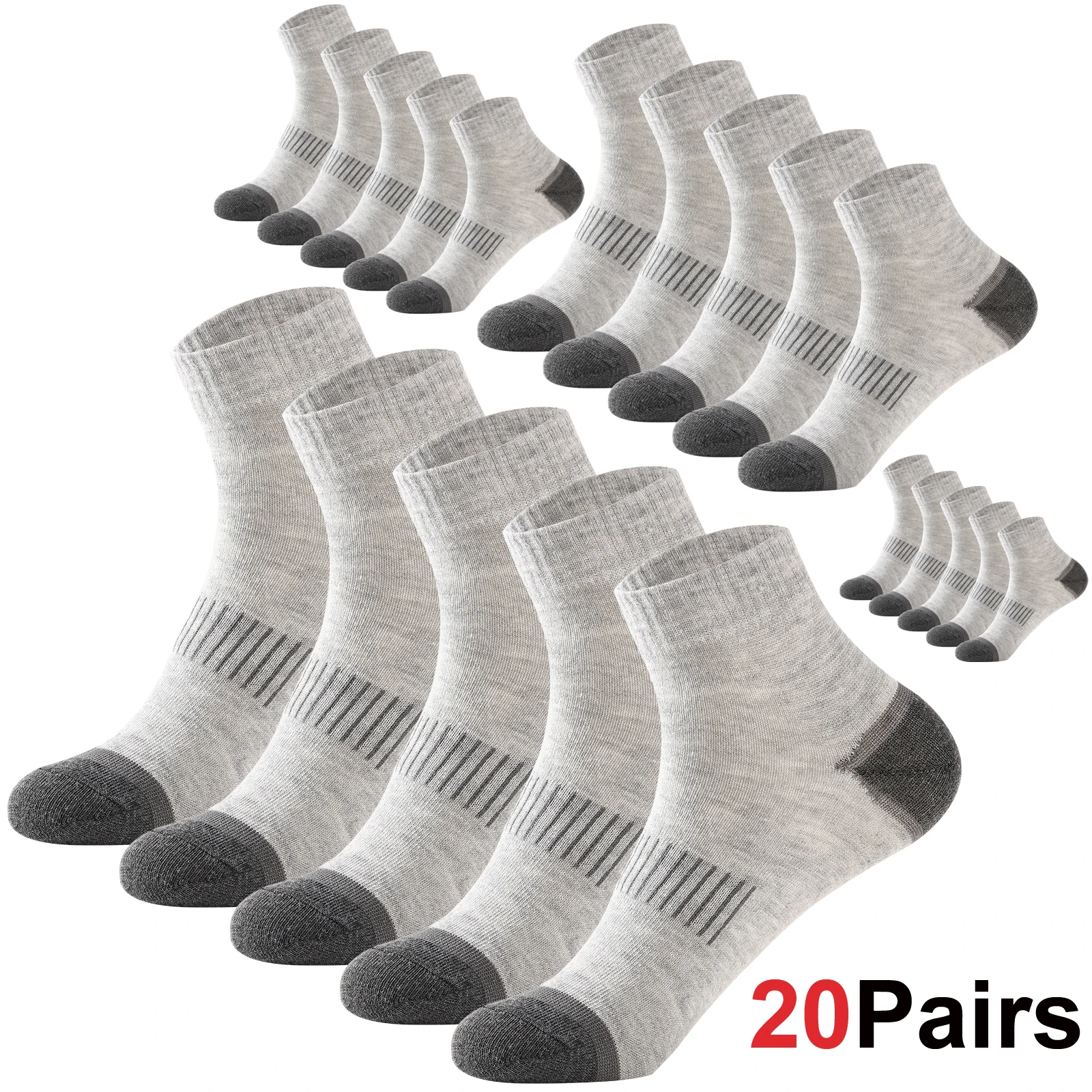 20 Paar Herren-Baumwollsocken-Set in großen Größen 38-45 – Lässige, atmungsaktive Sport- und Wintersocken in Schwarz – Bequeme, hochwertige gepolsterte Crew-Socken