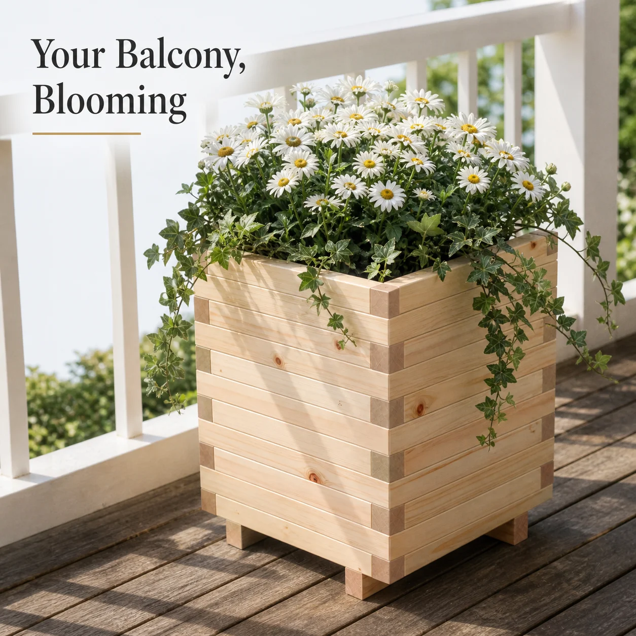 Jardinière en bois de pin 40x40x49,5 cm, pot de fleurs en bois massif, décoration de jardin et de terrasse extérieure