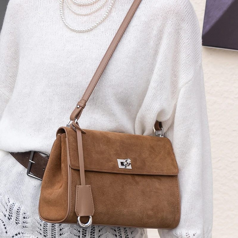 

Authentic autumn and winter luxury designer handbag soft matte suede leather women's handbag women's shoulder crossbody bag