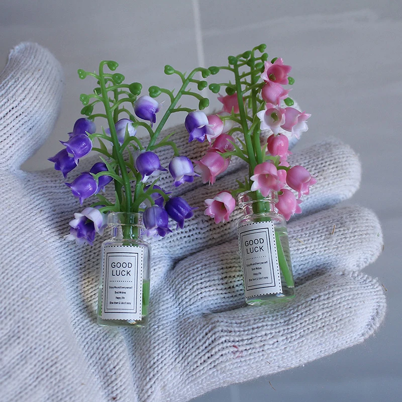 Cena de casa de bonecas modelo DIY em miniatura vaso planta Bellflower Lily Of The Valley Ornaments