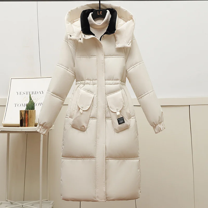 2024 Fashion Down giacca imbottita in cotone donna inverno X-Long parka Streetwear addensare caldo soprabito con coulisse cappotti con cappuccio