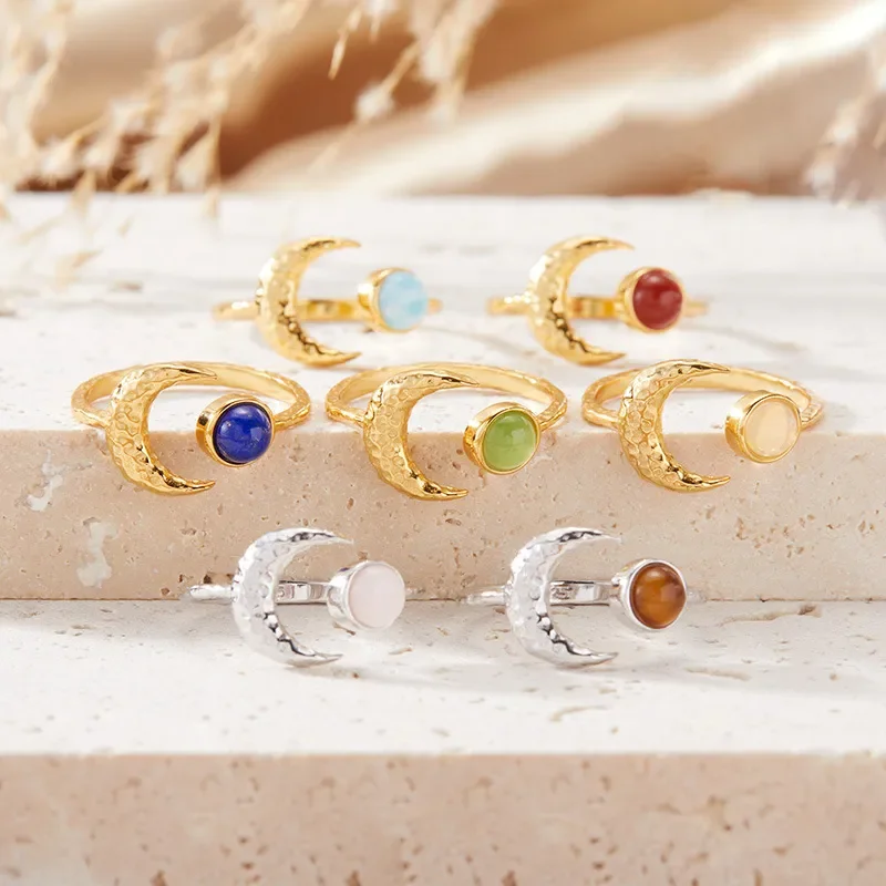 Natural gemstone jasper blue gold Nanhong sea pattern stone Opal colored treasure ring women's s925 sterling silver