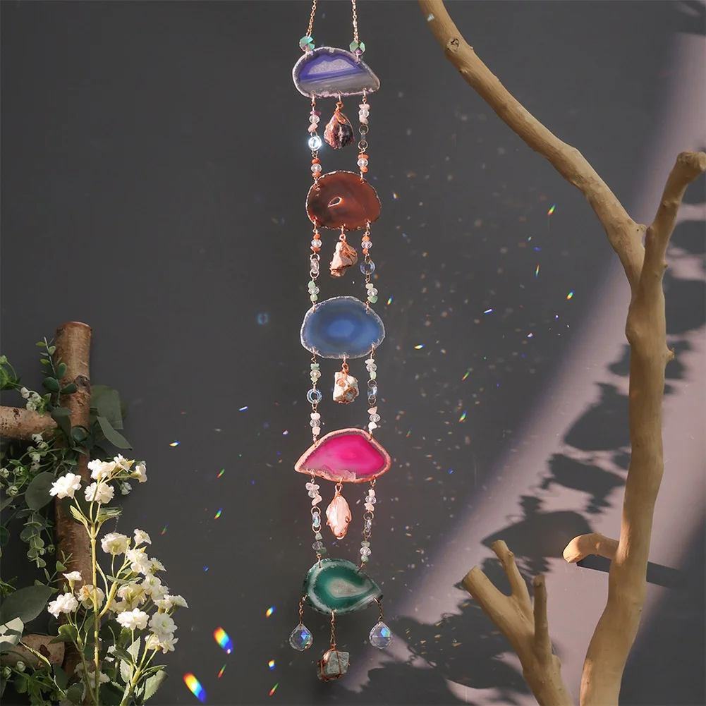 Boho Style Handmade Wall Pendant Natural Wind Chime Beads Hanging Ornament For Home Garden Holiday Festival Party Decoration