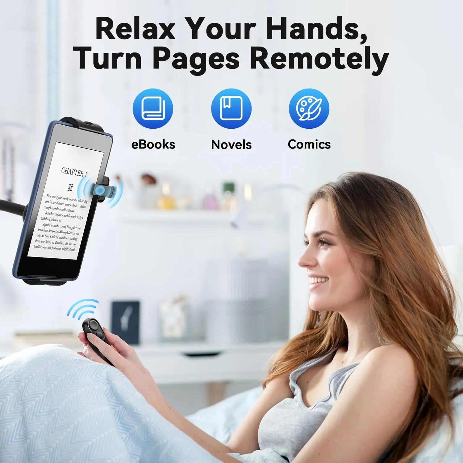 Wireless RF Remote Control Page Turner 98ft Range Clicker for Kindle Paperwhite Oasis EReaders Kobo iPad iPhone Android Tablets