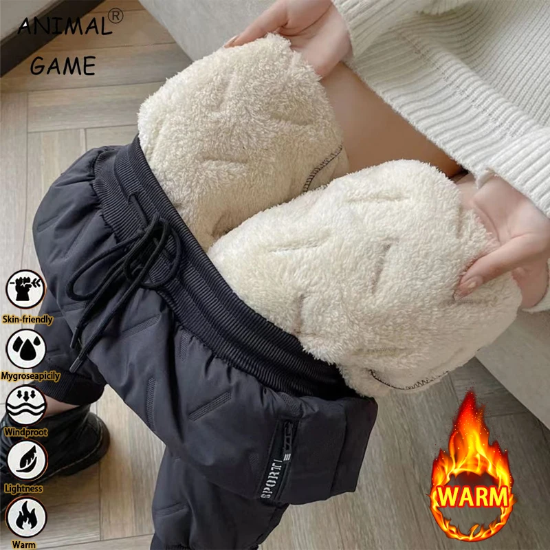 Outdoor Women's Plush Thick Fleece Lined Sweatpants Straight-leg Waterproof Pants Windproof Outerwear Thermal Casual Pants