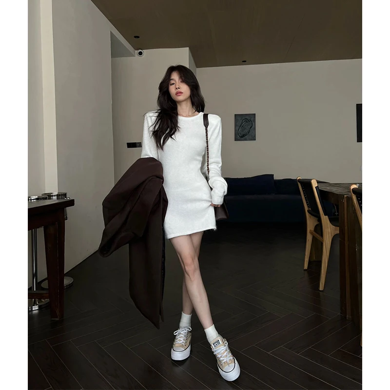 Mexzt-女性のニットバックレスセータードレス,セクシーなミニドレス,エレガントなタイト,韓国のファッション,黒,パーティー,ストリートウェア,新しい
