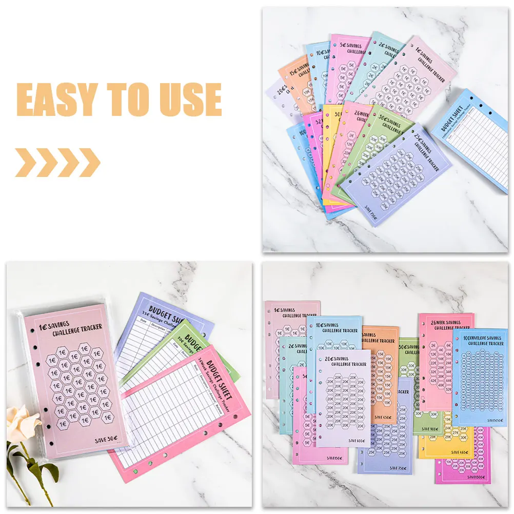 

48pcs Envelopes Savings Challenge Euro Deposit Cards Saving Challenge Envelopes 6 Hole Design Money Tracker Financial Goals