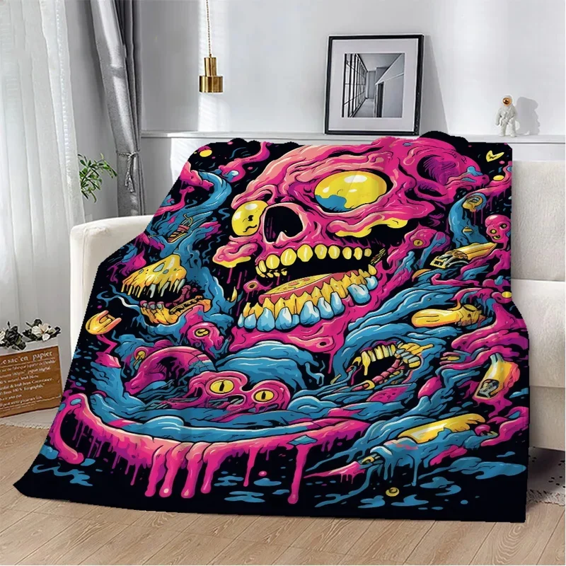 150x200 thermal blanket home interior microfiber bed knee nap cartoon skull illustration throw blanket bed beach towel