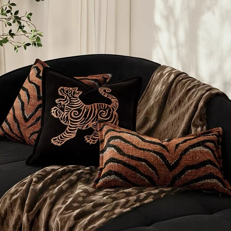 Luxury Tiger Pattern Pillow Cover Set | Tufted Striped & Embroidered Cushion Cases | Retro Bohemian Exotic Sofa Bedroom Decor