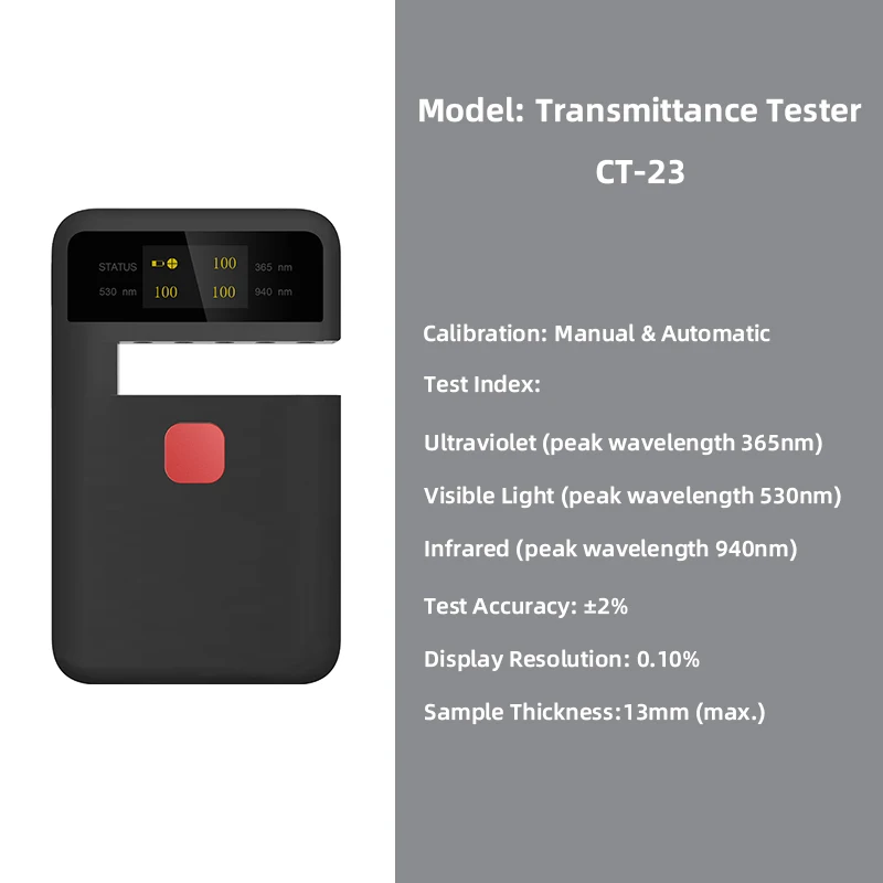 Misuratore Di Tinta CT-23 Per Vetri – VLT, UV E IR Portatile, Alta Precisione Per Pellicole Solari E Auto
