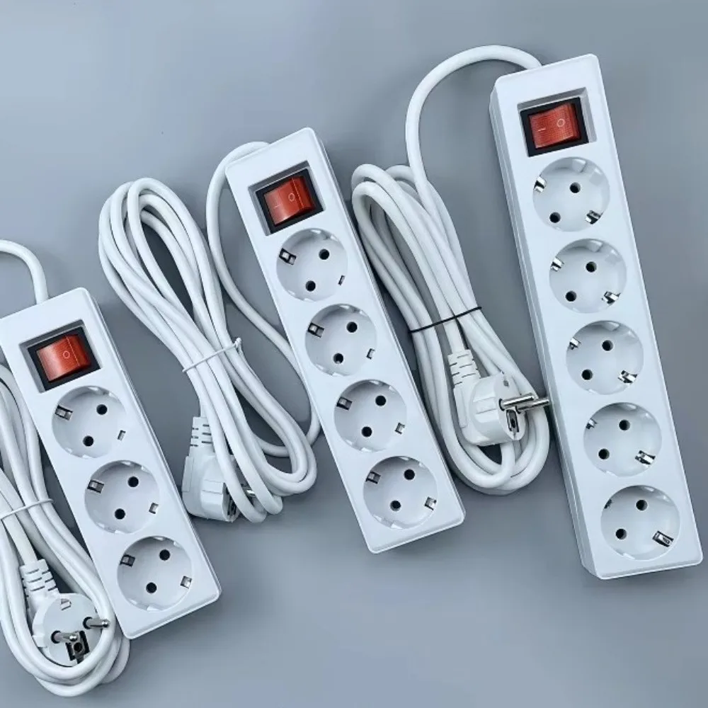3/4/5 Sockets EU Power Strip 2/3/5Meters Cord Multiple Sockets Extension Socket with ON/OFF Switch Power Converter