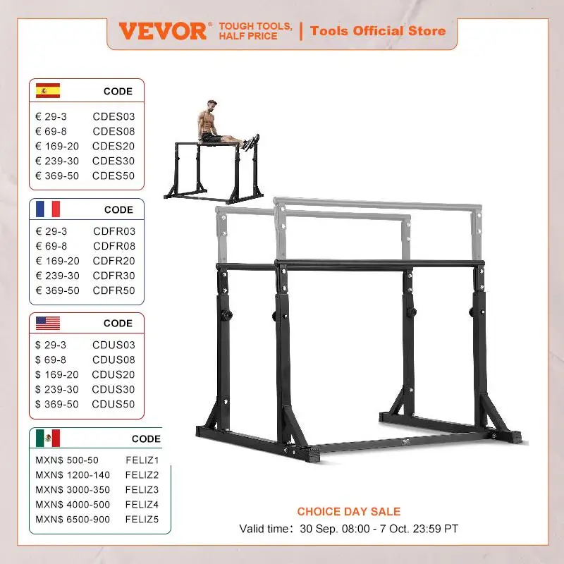 

VEVOR Dip Bar 800 lbs Capacity Heave Duty Dip Stand Station with Adjustable Height Parallel Bars for Strength Training Home Gym