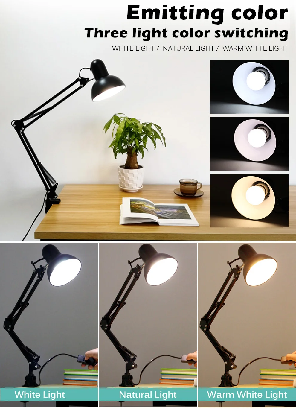 Table Lamp Adjustable Long Arm Folding LED Suit E27 Bulb Eye Protection Table Lamp for Reading Learning Interior Decoration
