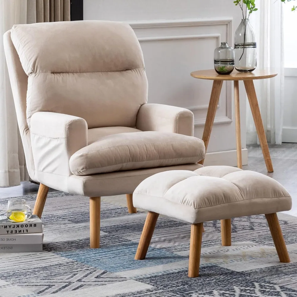 كرسي حديث مع مسند، كرسي بذراعين من القماش الناعم مع مسند ظهر قابل للتعديل وجيوب جانبية، كرسي صالة مريح لـ #1