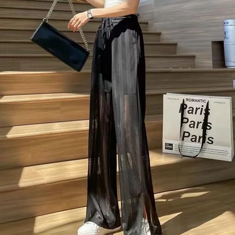 Proximité Wstring FJfor Women Straight Leg At Elastic Waist Pants, High Baggy Clothes, Stripe Cotton Aesthetic Classic G